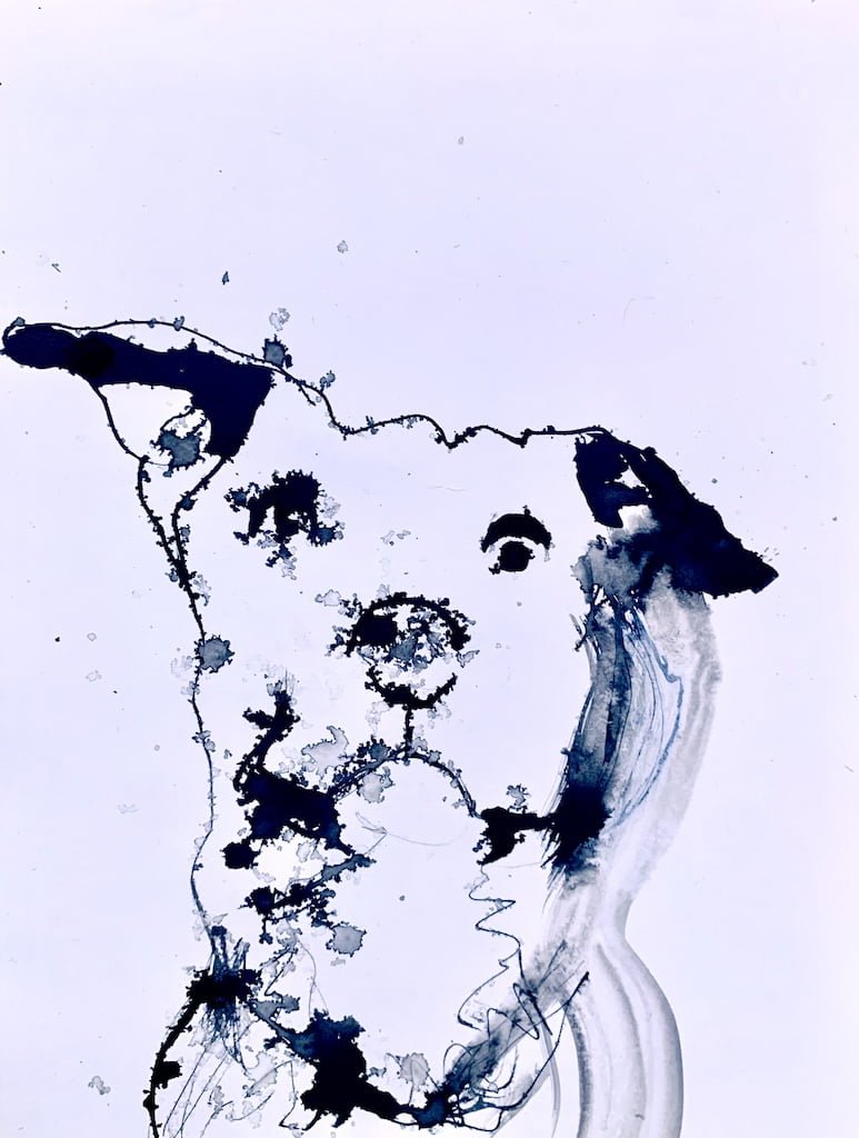 Portrait of a dog in ink