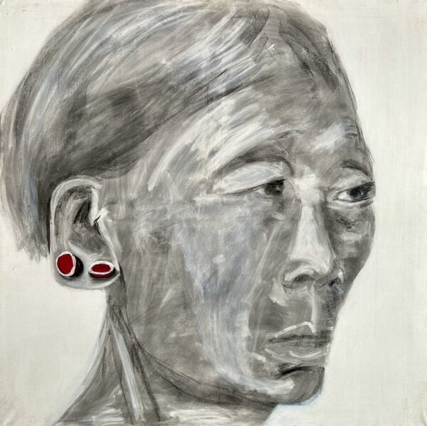 Red earrings 100x100cm