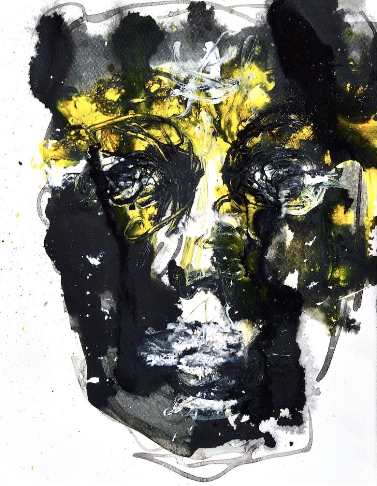 Stylized abstract face in yellow and black tones, minimalist and emotional portrait by Ilaria Berenice.