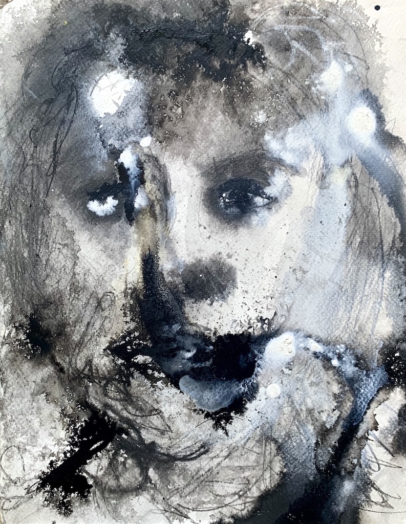 Portfolio 37 Black and white mixed media portrait exploring balance between light and shadow by Ilaria Berenice.