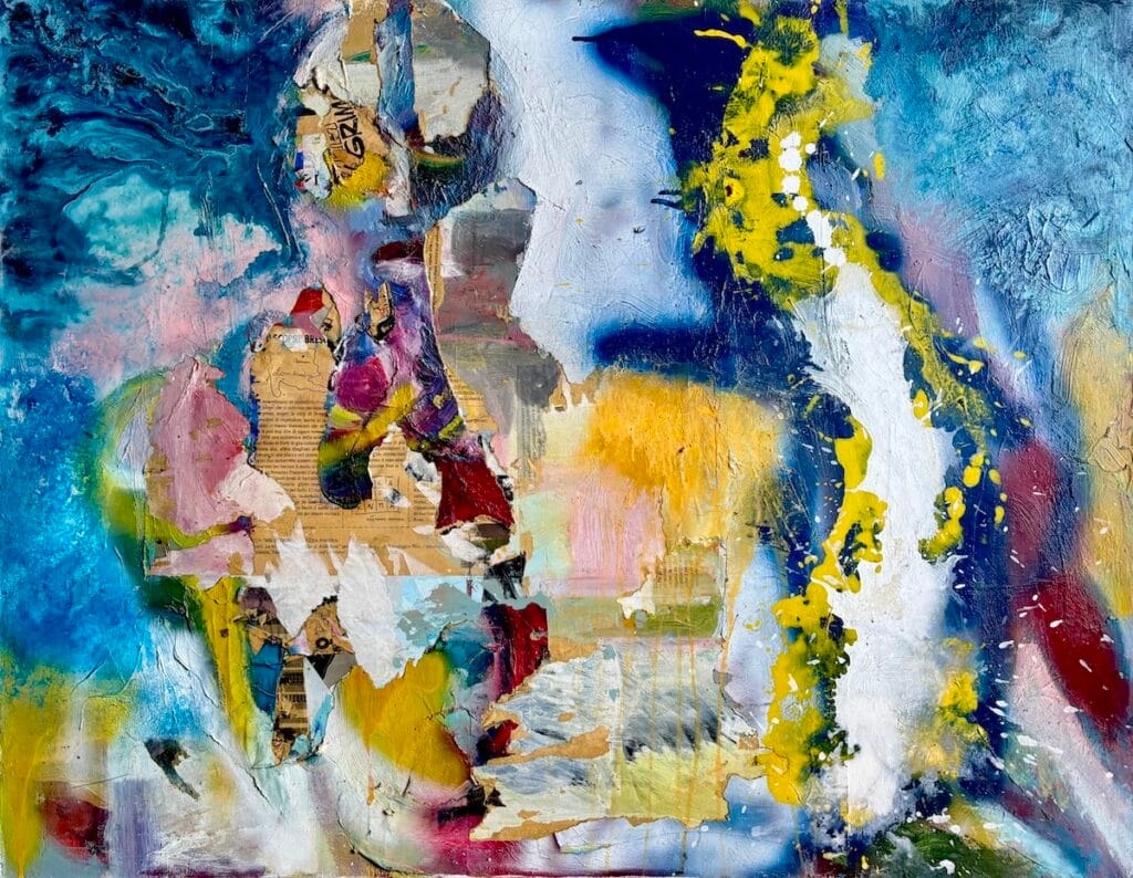 Assembled Identity – contemporary mixed media painting with dual figures by Ilaria Berenice and Paolo Amoretti